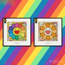 村上隆デザインの飾り絵【インテリア・四角形・ひまわりモチーフ】