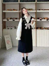 リボン付きシャツ襟デザインのフェイク2WAYワンピース【カジュアル・春秋用】（セットアップ対応）