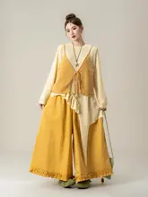 黄色のニットキャミソール【不規則なフリルデザイン・涼しげ・春用・クールコーデ】（セットアップ対応）