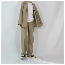 春秋用 カーキ色 メンズカジュアルスーツ【ストレートシルエット・ルーズフィット・中性】