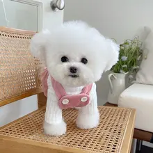 犬猫用秋冬向け可愛いクマ刺繍入りカラー切替サロペット【保温】