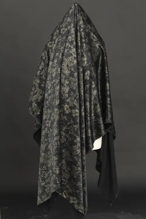 浮彫り花模様・デザイナー生地使用の旗袍風コートドレス【立体的なトリムデザイン】