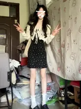 黒色フラワープリントキャミソールワンピース【夏用・スタイルアップ・小柄向け】（セットアップ対応）