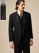 100%フレンチリネン ビジネスカジュアルスーツ【春夏向け・黒色・1930年代スタイル】（セットアップ対応）