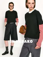 ストライプデザインの重ね着ニット【ウール混・温かみある二重仕立て】