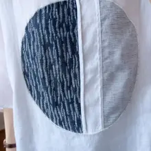 夏用のフィットTシャツ【リネンコットン・アート風・大きいサイズ・お腹を隠すデザイン】