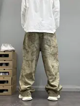 ウォッシュ加工のレトロ風グラフィティデニムパンツ【メンズ・ゆったりストレート・カジュアルファッション】（セットアップ対応）