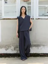 2点セット レディース ギャザー パフスリーブ Tシャツ ワイドパンツ マキシ丈 「seei」