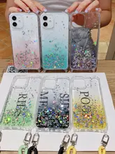 調節可能なショルダーストラップ付きiPhoneケース【iphone12pro max・防衝撃・スパンコールデザイン・斜め掛け対応】