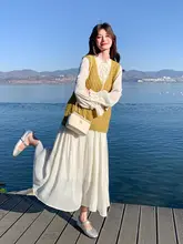 黄色ニットベスト【ガーリースタイル・フリルデザイン・春秋用・ドレッシー】（セットアップ対応）