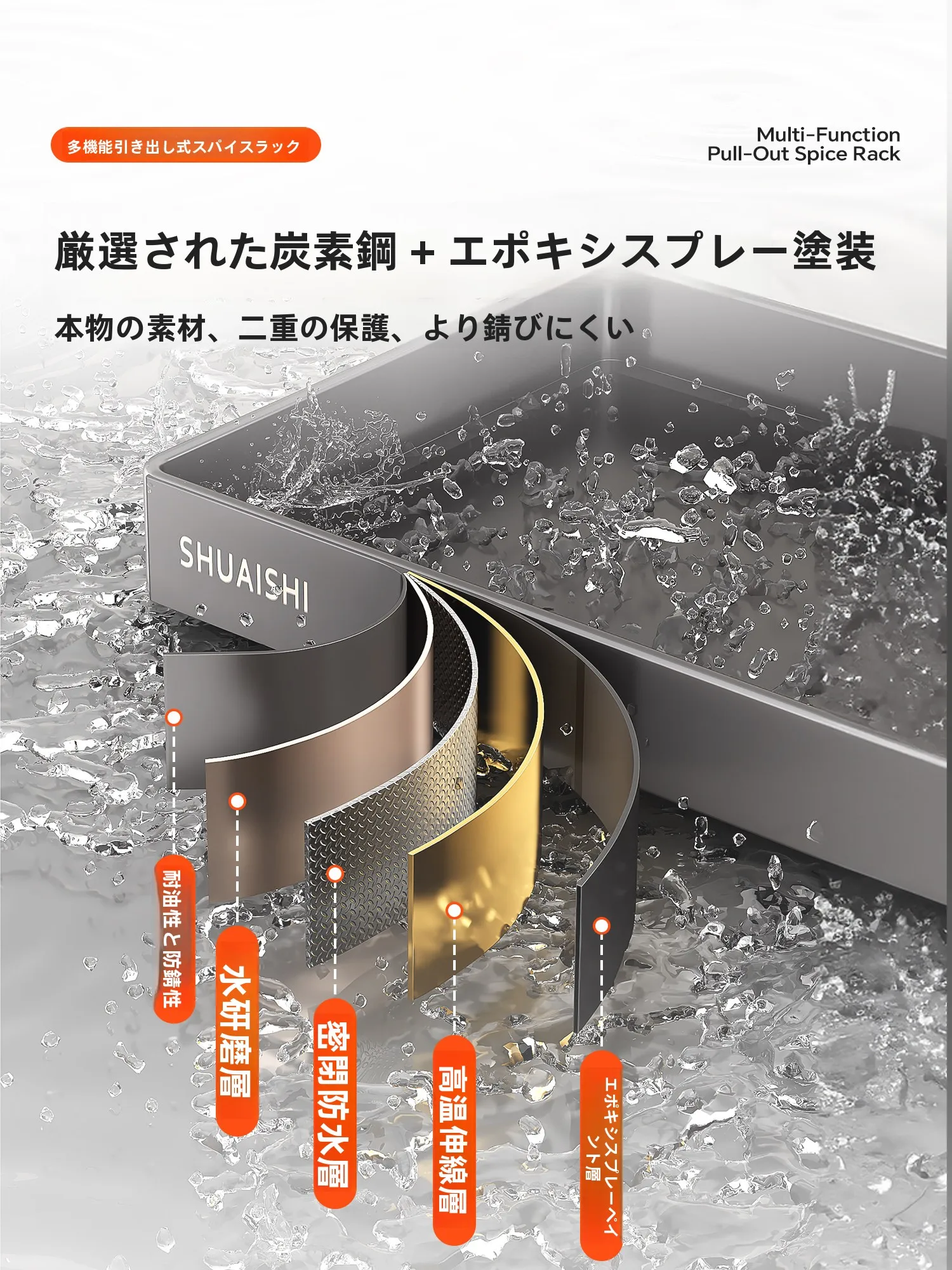 キッチン用 薄型スライド式調味料ラック：多機能収納で調理スペースを最適化