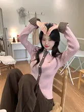 冬季ファッションのコントラストニットカーディガン【韓国風・学院スタイル・重ね 着風】（セットアップ対応）