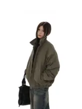 水洗加工コットン中綿デニムジャケット【ユニセックス・冬季用・カジュアル・レトロ】