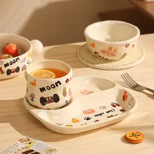 高級感のある陶器製分仕切りプレート【美しいデザイン・サラダボウル・面ボウル・炒め物皿・スープボウル】