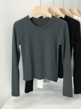 女性用 ラウンドネックフィット長袖Tシャツ【極上の柔らかさ・リブニット・コットン】