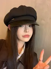 秋冬用 ブラックの八角帽子【小さな皮ブリム・ペインターキャップ】