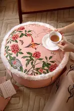花鳥デザインの中華風スツール【ピンク・丸形・極上の柔らかさ・洗濯可能】
