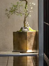 大型モダン水泥花器【石纹デザイン・四角形・高級感】