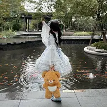 ブルーのロリータ風ジャンパースカートドレス【花嫁・誕生日・プリンセススタイル】