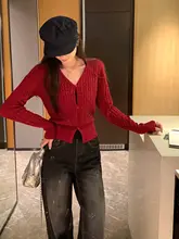 優雅なVネック長袖ニットカーディガン【女性用・ラグジュアリー感・秋冬用】