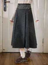 高腰百褶毛織りスカート【Aライン・冬用・ミニ＆ロング】（セットアップ対応）