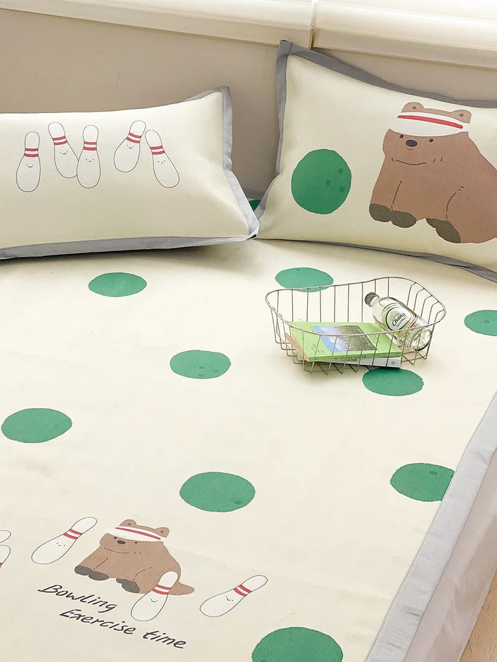 保龄球デザインのかわいいアイスシルク枕カバー3点セット【夏用・涼感・エアコン対応】