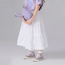 夏用ホワイト子供用ロングスカート【コットン製・ミディ丈・フェアリー風】