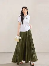 レディース 大きいサイズ ヴィンテージ風 Vネックベスト 刺繍Tシャツ ハイウエストしわ加工スカート 夏季（セットアップ対応）