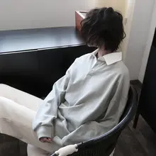スウェット レディース カジュアルシーン ゆったり 長袖 薄手 グレー レトロスタイル