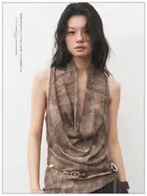 天絲リネン製ティー染めの不規則デザイン ノースリーブトップス