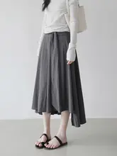 春夏用 グレー系 ラップ風デザイン スカート【ゆったりしたシルエット・不規則な裾・優しい雰囲気】