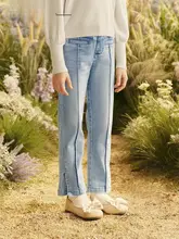 極上の柔らかさ！デニムストレートパンツ【女の子用・春秋向け・ナチュラルデザイン】（セットアップ対応）