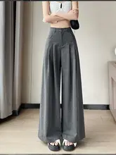 高級グレー柄入りタックワイドパンツ【夏用・ハイウエスト・体型カバー・ドラッグ丈】