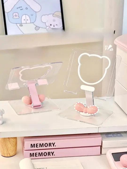 かわいい透明デザインの折りたたみスマホスタンド【テーブル用・クマ型・タブレット対応】