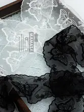 幅広の黒白ミルクシルク刺繍蝶々レース【ハンドメイド衣服・カーテン用・生地付属】