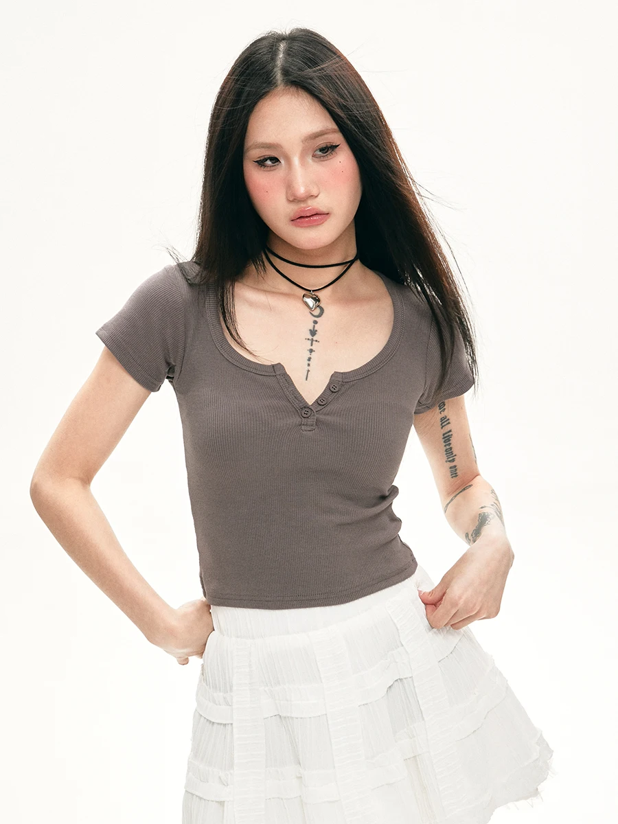 レトロアメリカンVネック短袖Tシャツ【女性用・フィットデザイン・夏用】