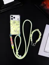 透き通る緑の花柄スマホケース【四角い開口・iPhone、Huawei、Xiaomi対応】