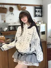アメリカンスタイル 星柄 フード付きカジュアルパーカー【短丈・女性用・ゆったり】