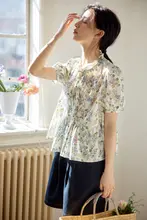Nov elist 花柄シャツ【夏用・フリルデザイン・リボン結び・女性用】