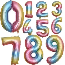 グラデーションカラーの数字型アルミ箔バルーン【誕生日パーティー用・レインボーカラー】