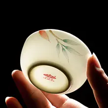 骨質陶器製 ティーカップ【茶水分離・紅バラデザイン・個人用・功夫茶】