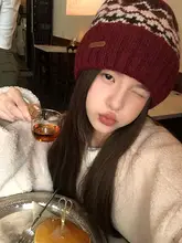 ヴィンテージウールニットウールキャップ秋冬厚手で暖かい