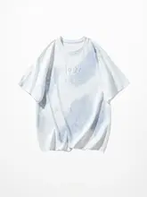 カジュアルなタイダイ染め刺繍入りの短袖Tシャツ【ユニセックス・ルーズフィット・丸首】（セットアップ対応）
