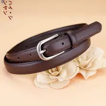 レディース 本革製 コーヒー色のヴィンテージスタイル ベルト【細身・針金バックル】