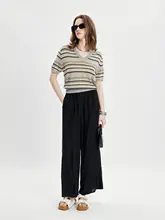 CLMX アート不規則プリーツ ウエストゴム 九分丈ワイドパンツ【レーヨン混紡・デザイン】