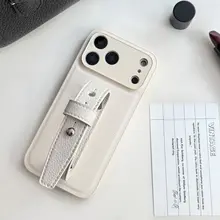 スマホケース iPhone 15 16 17 18 Pro Max 対応 ストラップ付き 精密カット ホワイト リザード型押し スタッド シンプル 上品 ヴィンテージ