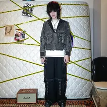 パンキッシュデザインの多ポケ�ットフード付きジャケット【ゆったりフィット・短丈】