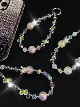 高級感ある水晶製スマホストラップ【手提げ用・ハンドチェーン・ビーズデザイン】