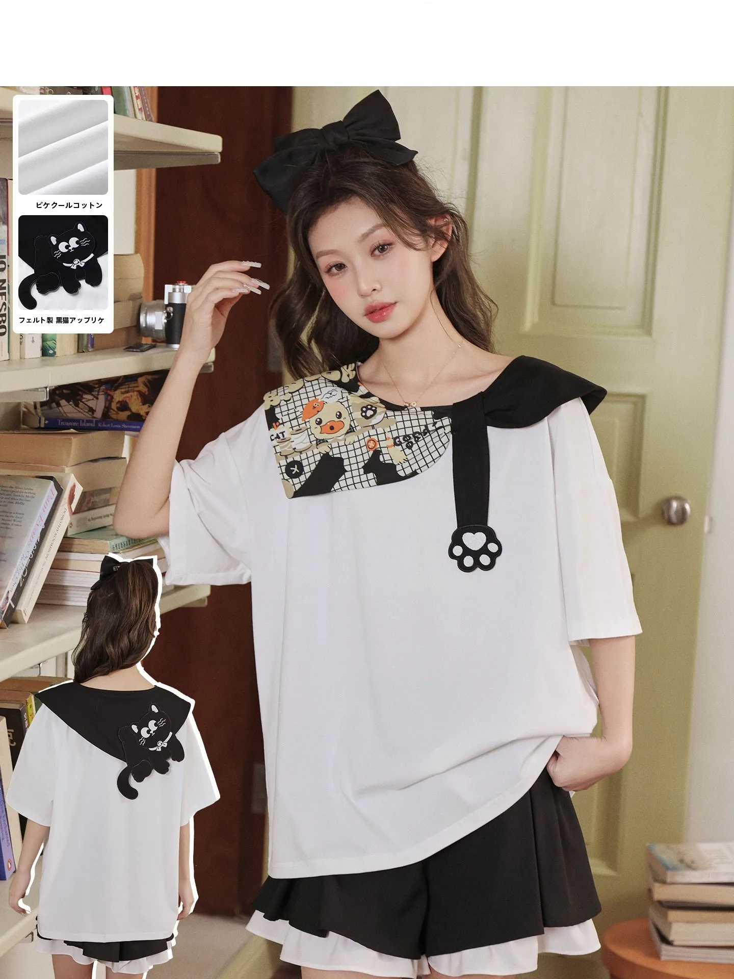 リメイクTシャツをワンピースに変える方法は？黒のポロ襟に猫のアップリケが可愛い夏のアイテムとは？