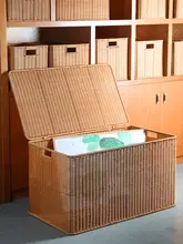 Kens 大容量プラスチック収納ボックス【藤編みデザイン・蓋付き・布団・衣類収納】